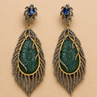 Carved Green Beryl Vine Earrings with Diamonds