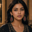 Carved Ruby Vine Earrings with Diamonds