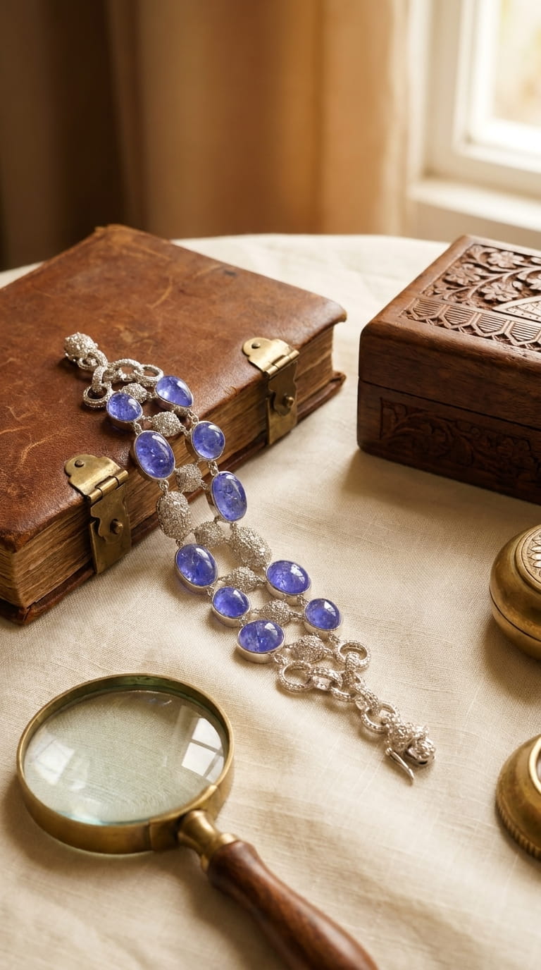 Natural Tanzanite & Diamond Bracelet - 60 Carat Cabochon