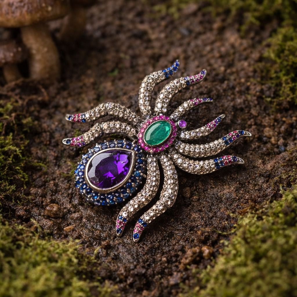 Octopus Brooch Pendant with Amethyst, Emerald, Ruby & Sapphire