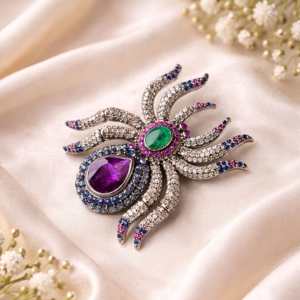 Octopus Brooch Pendant with Amethyst, Emerald, Ruby & Sapphire