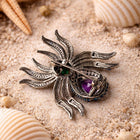 Octopus Brooch Pendant with Amethyst, Emerald, Ruby & Sapphire