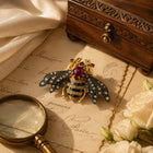 Bumble Bee Brooch with Ruby and Diamonds in Sterling Silver