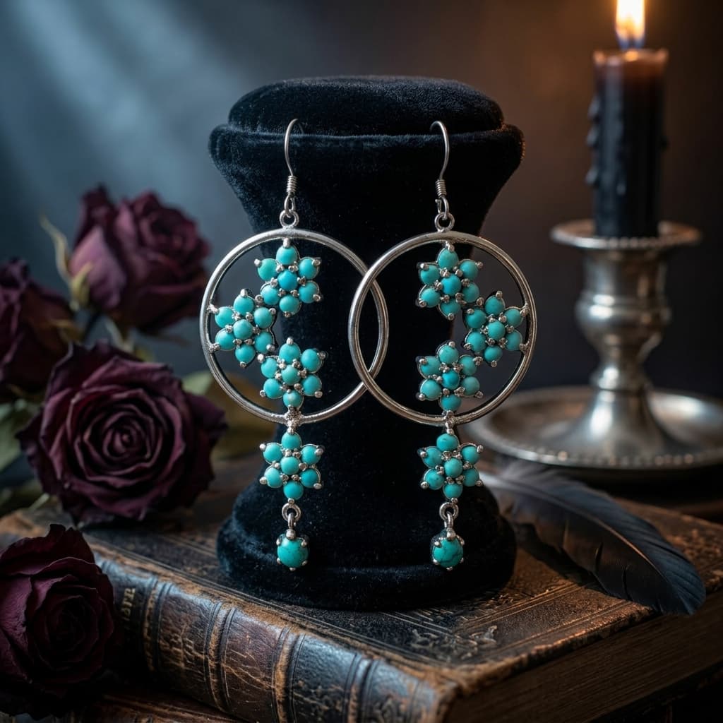 Persian Turquoise Drop Earrings in Sterling Silver
