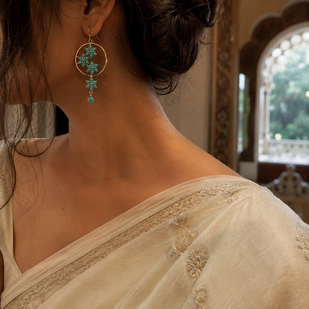 Persian Turquoise Drop Earrings in Sterling Silver