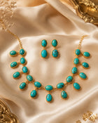Elegant Persian Turquoise Necklace and Earring Set - Luxurious Gold Statement Jewelry for Women