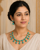 Elegant Persian Turquoise Necklace and Earring Set - Luxurious Gold Statement Jewelry for Women