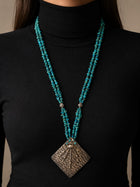 Handcrafted Persian Turquoise Beaded Necklace with Antique-Style Silver Pendant