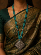 Handcrafted Persian Turquoise Beaded Necklace with Antique-Style Silver Pendant