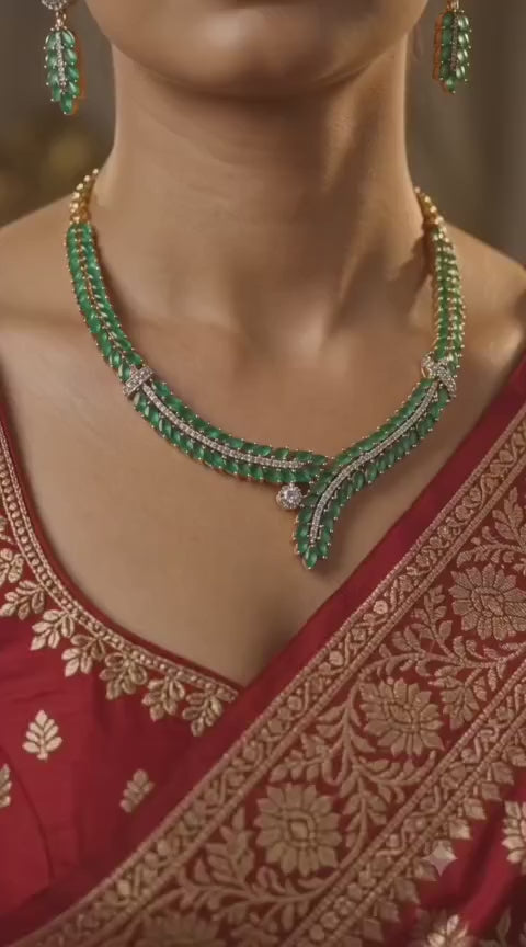 Video of handcrafted Zambian emerald and diamond necklace set - Antiqa Handcrafted