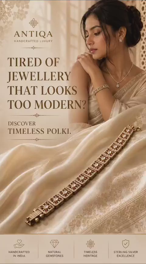 Diamond Polki Square Link Bracelet with Ruby Accents