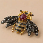 Bumble Bee Brooch with Ruby and Diamonds in Sterling Silver