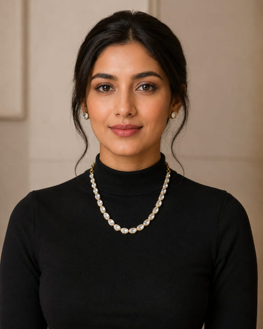 Minimalist Diamond Polki Necklace in Sterling Silver Antiqa Handcrafted