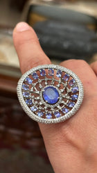 Saucer Shaped Tanzanite Statement Ring with Diamonds