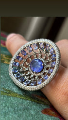 Saucer Shaped Tanzanite Statement Ring with Diamonds