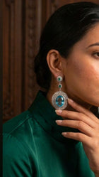 Blue Topaz and Zambian Emerald Earrings with Diamond Sieve Halo