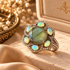 Round Labradorite Statement Ring with Ethiopian Opals and Diamonds