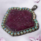 Handcrafted Carved Thai Ruby Pendant with Opal Halo & Melee Diamonds