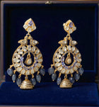Handcrafted Polki Diamond Earrings with Blue Sapphire Beads, Kyanite & Melee Diamonds – Luxury Designer Jewelry