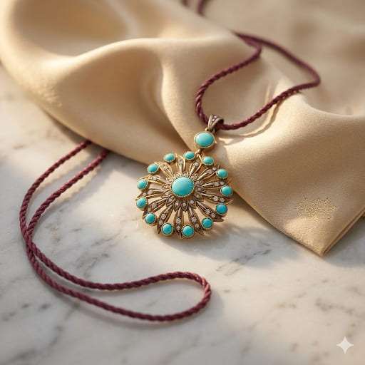 Handcrafted 925 Sterling Silver Turquoise Pendant with Natural Diamonds