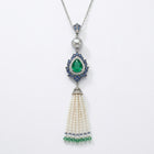 Handcrafted Emerald & Blue Sapphire Tassel Pendant – Sterling Silver & Pearl Accents