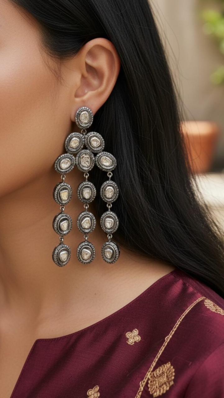 sterling silver polki earrings