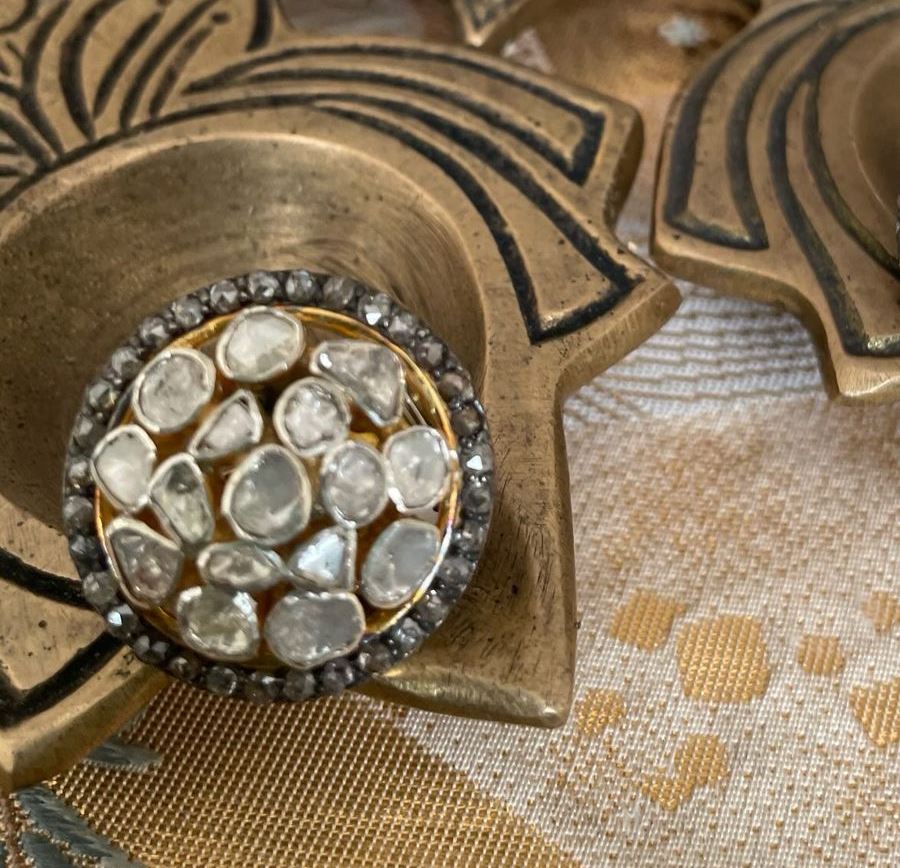 Stunning Polki Diamond Cluster Ring - Vintage Gold Statement Jewelry for Women