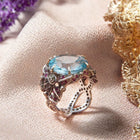 The Duchess – Vintage Style Blue Topaz Ring with Rubies, Melee Diamonds & Black Enamel in Handcrafted Sterling Silver