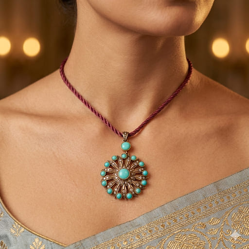 Elegant turquoise pendant with sparkling diamond detailing