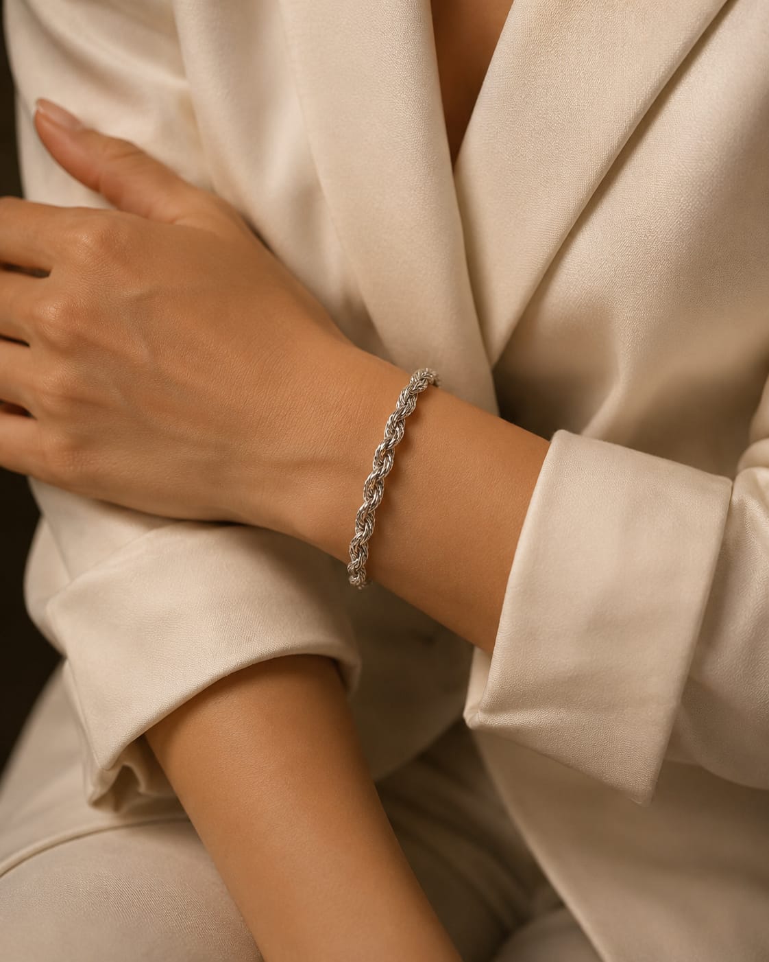 Twisted Hollow Pipe Sterling Silver Unisex Bracelet