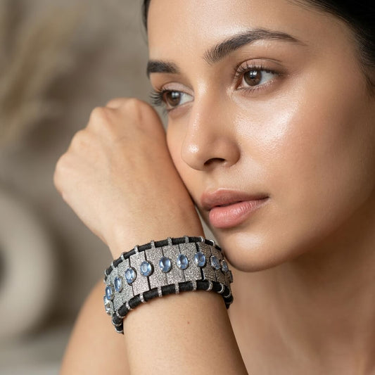 Victorian Kyanite & Diamond Bracelet | Handmade in Sterling Silver - Antiqa Handcrafted