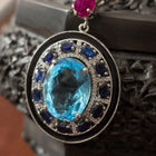 Victorian London Blue Topaz Earrings with Ruby, Sapphire & Diamond