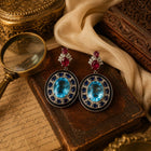 Victorian London Blue Topaz Earrings with Ruby, Sapphire & Diamond