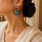 Victorian London Blue Topaz Earrings with Ruby, Sapphire & Diamond