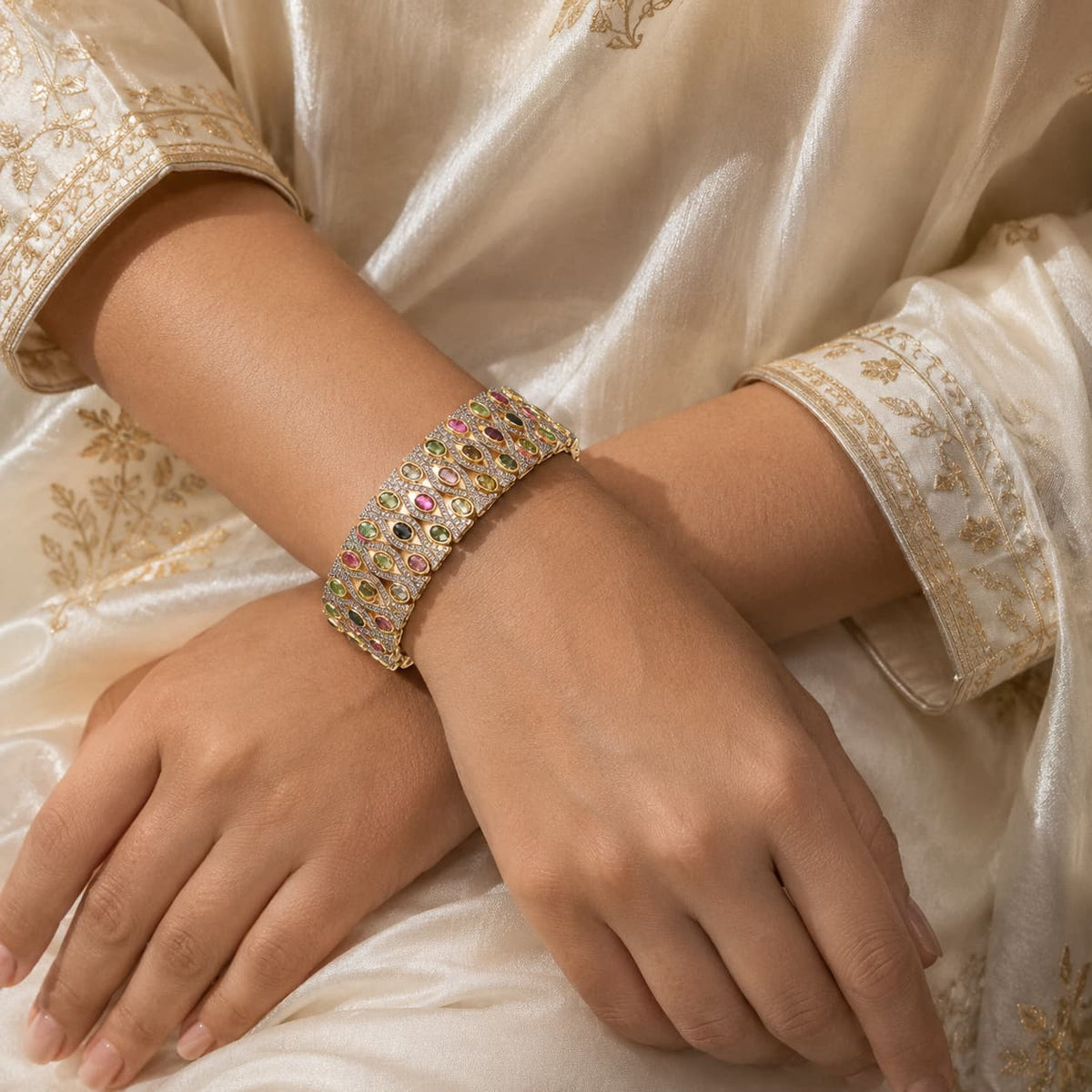 Victorian Multi-Tourmaline Bracelet with Diamond Pave