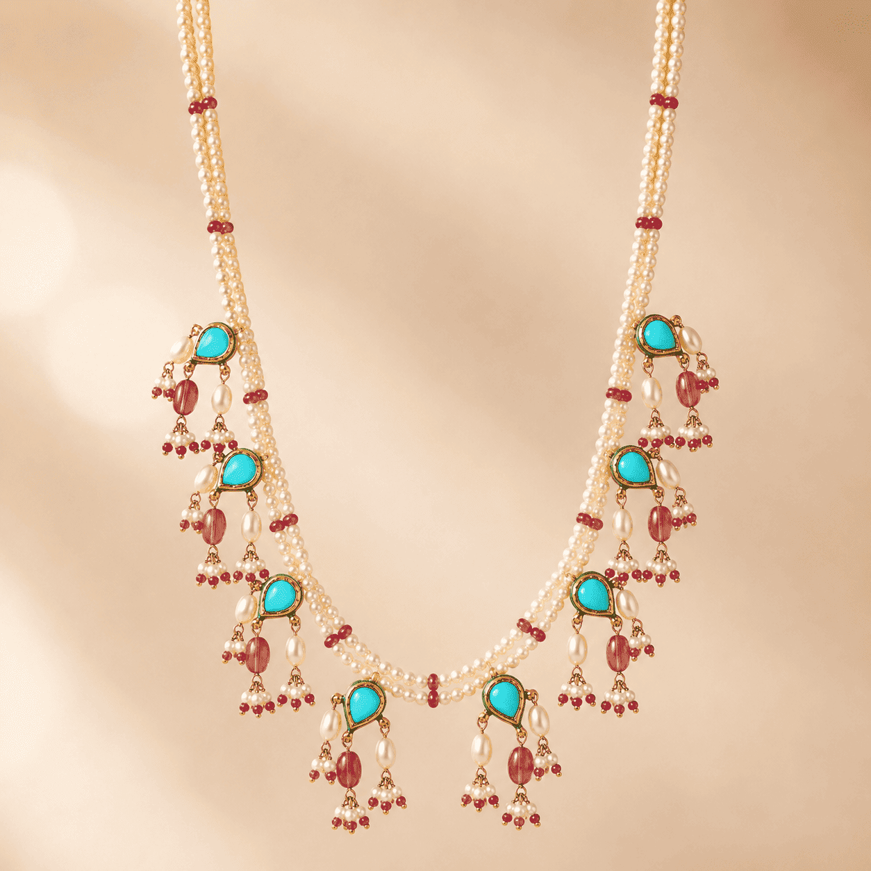 Victorian Pearl & Ruby Sterling Silver Statement Necklace