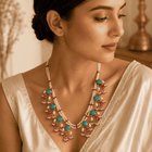 Victorian Pearl & Ruby Sterling Silver Statement Necklace