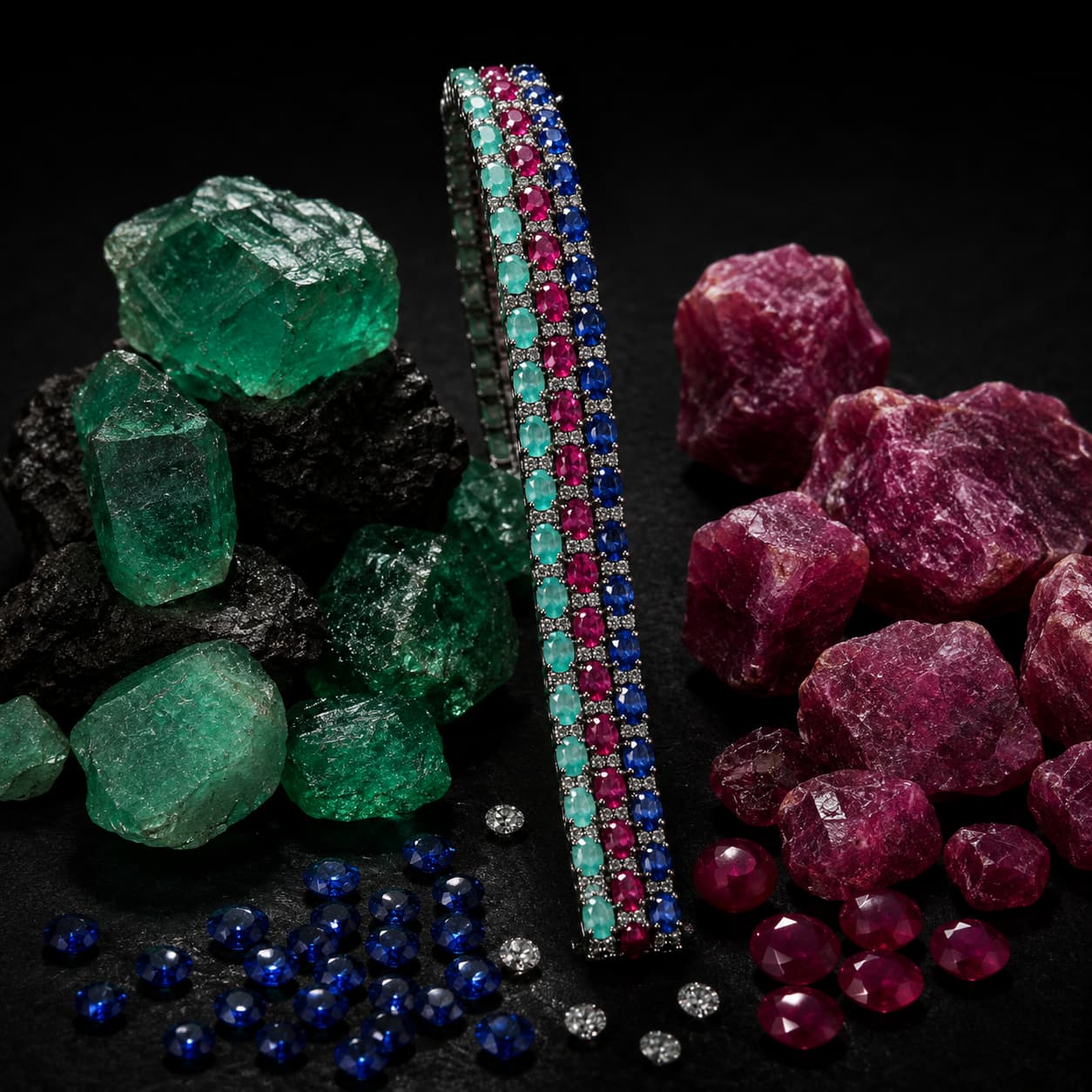 Victorian Sapphire, Ruby & Emerald Bracelet with Diamonds