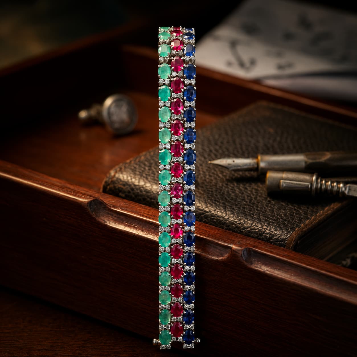 Victorian Sapphire, Ruby & Emerald Bracelet with Diamonds