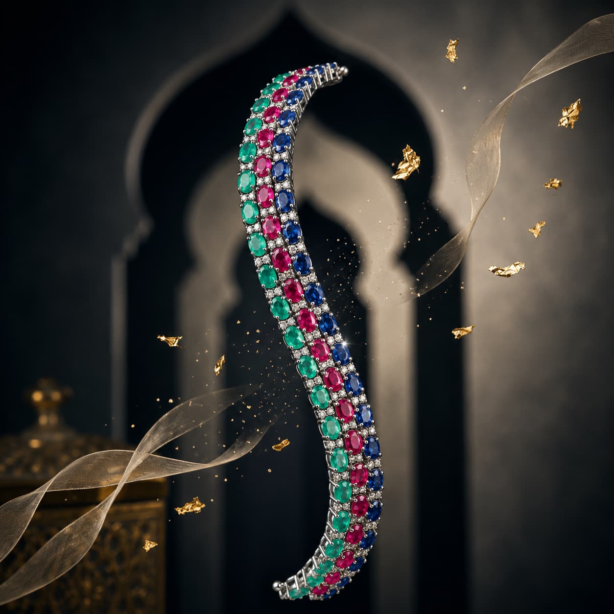 Victorian Sapphire, Ruby & Emerald Bracelet with Diamonds