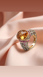 Victorian Style Citrine Ring with Thai Rubies and Diamonds