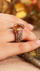 Victorian Style Citrine Ring with Thai Rubies and Diamonds