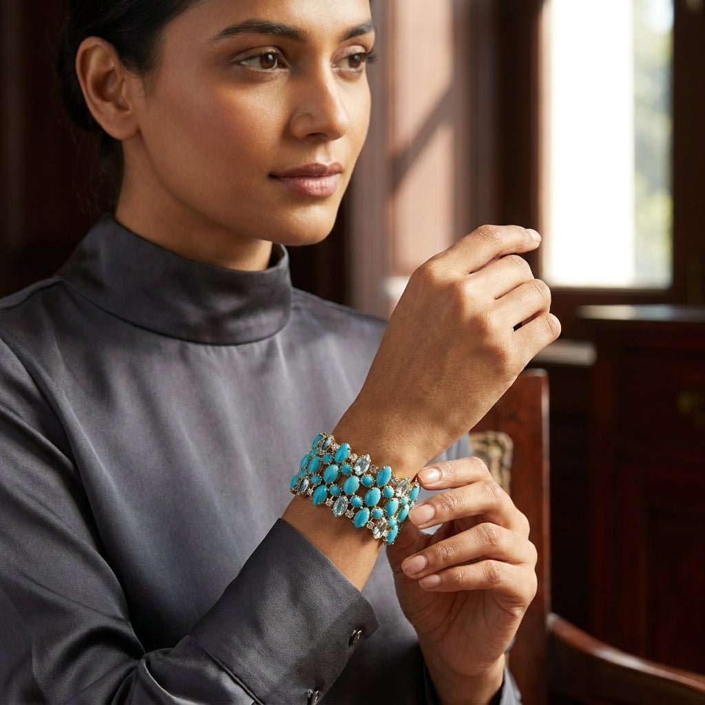 Victorian Turquoise & Aquamarine Bracelet | Handmade in Silver