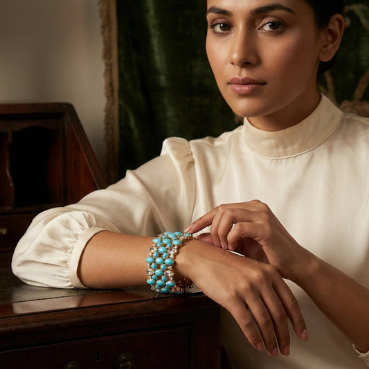 Victorian Turquoise & Aquamarine Bracelet | Handmade in Silver - Antiqa Handcrafted