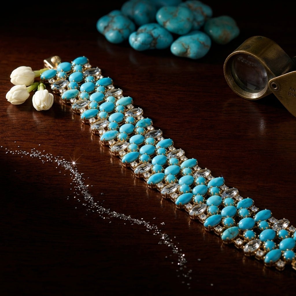 Victorian Turquoise & Aquamarine Bracelet | Handmade in Silver
