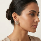 Vintage Diamond Polki Floral Ear Tops in Sterling Silver