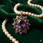 Vintage-Inspired Amethyst Pendant with Ruby & Diamond in 925 Sterling Silver