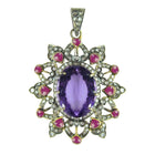 Vintage-Inspired Amethyst Pendant with Ruby & Diamond in 925 Sterling Silver