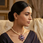 Vintage-Inspired Amethyst Pendant with Ruby & Diamond in 925 Sterling Silver