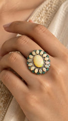 Vintage Inspired Opal and Emerald Ring with Diamonds